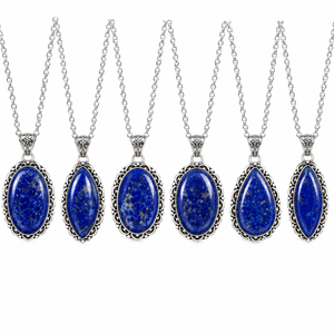 Proveedor mayorista de collares con colgante de lapislázuli natural, con engaste en tono plata antigua, joyería vintage con piedras preciosas para hombres y mujeres. - Product Image 2