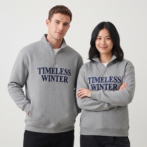 <b>Quarter</b> <b>Zip</b> Pullover <b>Sweatshirts</b> 100% Cotton Embroidery Stand Collar Sweat Shirt Men <b>Women</b> 450gsm Fleece <b>Quarter</b> Sweat Shirts - Product Image 2