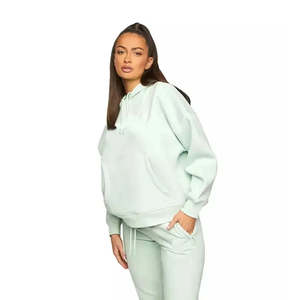 Sudadera con capucha oversize verde menta personalizada para mujer, de manga larga, con bolsillo canguro frontal, estilo casual y holgado - Product Image 5