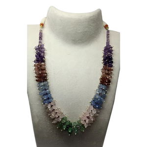 Collier court en pierres précieuses naturelles, perles ovales lisses, améthyste, quartz fraise, quartz bleu, quartz rose, bijoux faits à la main, prêts à porter - Product Image 1