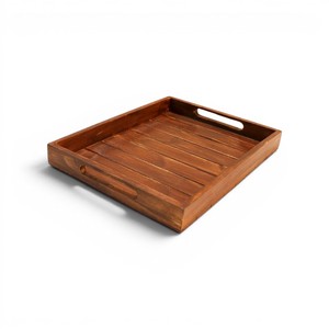 Bandeja de Servir Rústica de Madera con Asas Recortadas |   Bandeja Rectangular para Servir Comida, Bebidas y Decoración del Hogar - Product Image 4