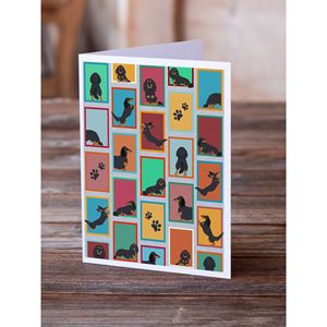 Whimsical A7 Tamaño 5x7 Tarjetas de notas en blanco Paquete 8 Tarjetas de felicitación de perro salchicha negro de pelo largo con sobres - Product Image 2