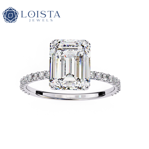 แหวนเพชรทรงเอเมอรัลด์ LOISTA แพลตตินั่ม สี D ธรรมชาติ ได้รับการรับรองจาก GIA สำหรับผู้หญิง สไตล์คลาสสิกสำหรับการหมั้น - Product Image 2