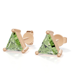 Rose <b>Gold</b> Plated Sterling Silver Trillion Cut <b>Peridot</b> Prong Set Stud <b>Earrings</b> Classic Women's Jewelry Heerani Jewels 1.5g - Product Image 1