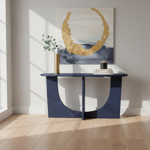 Mesa de Centro/Mesa Auxiliar de Madera de Caucho Duradera con Chapa de Roble MDF, Mesa de Café Moderna para Sala de Estar, Dormitorio, Decoración del Hogar, Color Azul Marino - Product Image 2
