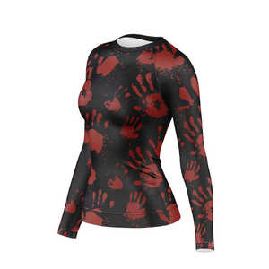 Wholesale Women Long Sleeve Rash Guard <b>Halloween</b> Bloody Handprint Print Athletic Compression <b>Shirt</b> Gym Fitness Activewear - Product Image 2