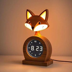 Lámpara de mesa de madera maciza, lámpara de reloj hecha a mano, lámpara de noche de madera, reloj de escritorio de madera, decoración de escritorio de madera - Product Image 3