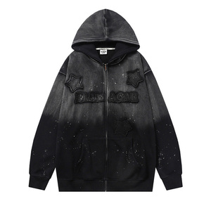 Sweat à capuche unisexe de luxe personnalisé en coton 100% avec impression numérique brodée, délavé à l'acide, fermeture éclair, écologique - Product Image 1