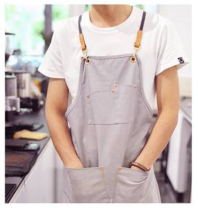 Tablier en toile robuste avec poches, logo personnalisé, sangle de cou en cuir réglable, attaches dorsales, uniforme professionnel pour barman - Product Image 3
