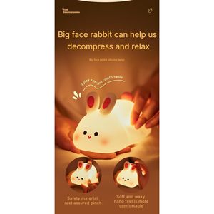 Lámpara Nocturna Moderna de Silicona con Forma de Conejo de Dibujos Animados, Luz LED Cálida, Control por Sensor, Regulable, para Bebés y Niños, Recargable por USB - Product Image 6