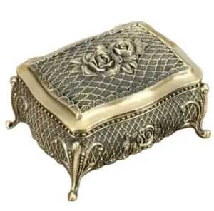 Antique Silver Plated Metal Jewelry <b>Box</b> Vintage Rose Engraved <b>Trinket</b> Organizer Storage Chest Case Wholesale - Product Image 3