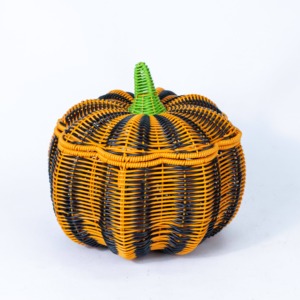Cesta de Almacenamiento de Adornos de Halloween de Alta Calidad, Cesta de Calabaza de Ratán Tejido, Fabricante Vietnamita King Craft Viet - Product Image 1