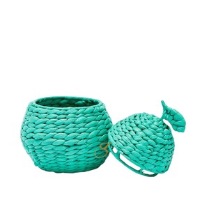 Cute Pear Shaped Water Hyacinth Basket with Lid Woven Green Decorative Fruit <b>Storage</b> <b>Box</b> <b>Kids</b> Room Toy Organizer - Product Image 2