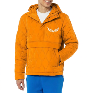 Men's Blue <b>Quilted</b> Hooded Jacket With Embroidered Logo Windproof <b>Winter</b> Casual Outerwear - Product Image 6