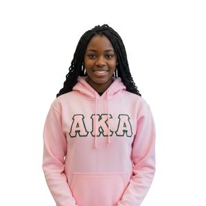 Pink Twill Letter Graphic Hooded Sweatshirt <b>Green</b> Outline Design Cotton Fleece Pullover Hoodie Long Sleeve Casual Fashion Women - Product Image 1