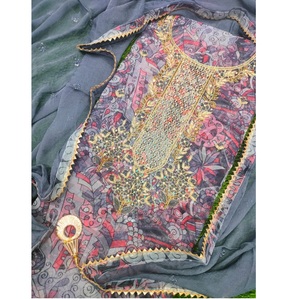 Yellow Print Design Embroidered Fashionable Stylish Outclass <b>Pakistani</b> Silk Cotton LawnParty Summer Fancy 3pcs Unstitched Suits - Product Image 5