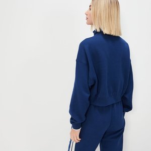 Sudadera de cuello alto azul para mujer, de manga larga, tejido sólido, para otoño, con rayas blancas y detalle de cremallera - Product Image 2