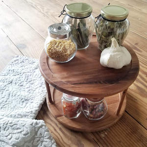 Plateau en bois d'acacia à 2 niveaux fait à la main plateau tournant de cuisine pour armoire étagère garde-manger décor de table table collations organisateur de service - Product Image 4