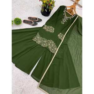 Ensemble haut-plazzo et dupatta pour femmes, vêtements de soirée, avec broderie et perles - Product Image 3