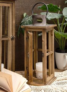 Rustic Wooden <b>Lantern</b> <b>Set</b> Farmhouse Decorative Candle Holder <b>Lanterns</b> with Glass Panels for Home Wedding Table Decor - Product Image 2