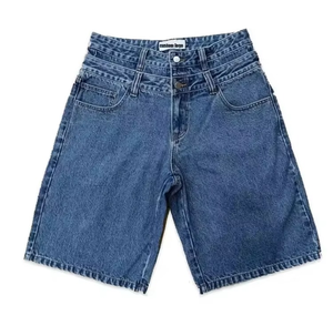 Pantalones Cortos de Mezclilla Anchos de Cintura Alta para Hombre, Estilo Y2K Streetwear, con Cintura Superpuesta, Jorts Skater, Logotipo Personalizado, Oversize, Tejido de Verano de Secado Rápido - Product Image 1