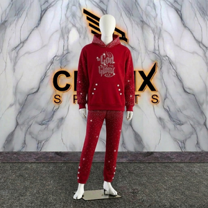Fabricante de Ropa OEM, Sudadera con Cierre y Pedrería con Logotipo Personalizado y Pantalones Deportivos, Conjunto de 2 Piezas, Trajes Deportivos para Hombre - Product Image 1