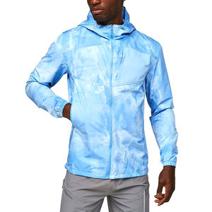 Chaqueta con Capucha para Hombre, Estilo Tie Dye, Resistente al Viento, Cierre de Cremallera, Corte Regular, Informal, para Primavera, Color Azul Degradado, Poliéster - Product Image 1