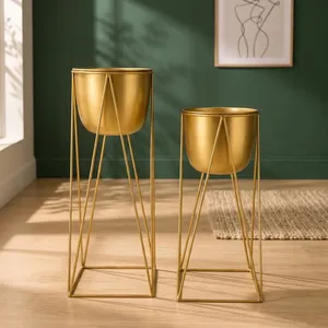 Macetero de Metal Dorado con Soporte Geométrico Moderno para Plantas de Interior, para Sala de Estar, Oficina y Decoración Contemporánea - Product Image 5