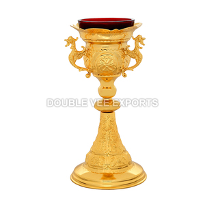 Standing Sanctuary <b>Lamp</b> with Red Glass | Brass Church Vigil Candle Stand – DOUBLE VEE EXPORTS - Product Image 2
