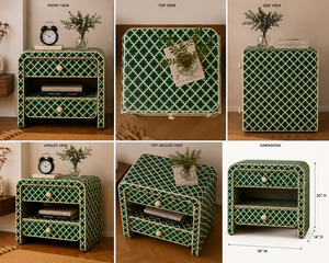 New Arrival Resin Bone Inlay Green Nightstand With Drawers & <b>Shelf</b> Cabinet <b>Bedside</b> End Table For Bedroom Hotel Luxury Home Decor - Product Image 5