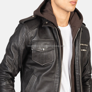 Boomletcorp Top Fashion Style Veste en cuir pour hommes Logo personnalisé Toile imperméable Tendance Nouveau Style - Product Image 3