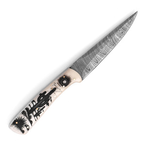 Cuchillo de Caza Personalizado de Acero de Damasco con Hoja Fija y Borde Recto - Mango de Hueso de Camello con Grabado Láser - Sonoran Ridge - Product Image 1