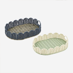 Juego de dos organizadores de mimbre tejido con esquinas redondeadas y asas laterales de metal resistente, disponibles a precios de mayorista. - Product Image 3