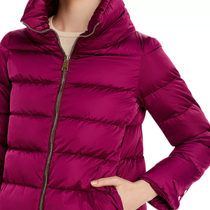 Women's Purple Puffer <b>Jacket</b> Crew Neck Full Sleeve Short Autumn Coat Warm Casual Outerwear <b>Reversible</b> Eco-Friendly Zipper - Product Image 4