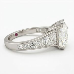 Anillo de Diamantes Cultivados en Laboratorio con Certificación IGI, 4.58TCW, Corte Cojín, Oro Blanco de 8K, Anillo de Compromiso con Tres Diamantes y Diamante Lateral Trapezoidal - Product Image 3