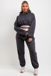 Survêtement pour femmes à manches longues, sweat à capuche court avec pantalon à cordon de serrage, vêtements de sport décontractés, survêtement personnalisé pour femmes - Product Image 5