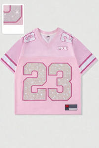 T-shirt col en V Y2K tendance personnalisé rose scintillant avec strass et motif numérique, style streetwear, vente en gros - Product Image 5