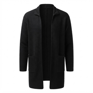 <b>Men's</b> Long Sleeve Knitted <b>Cardigan</b> Solid Color <b>Shawl</b> Collar Pockets Acrylic Winter Wear - Product Image 3