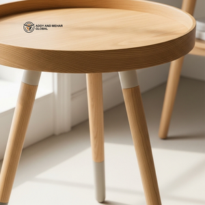Modern Round Wooden Side <b>Table</b> with Tray <b>Top</b> Nordic Style Accent Stool Premium <b>Solid</b> <b>Wood</b> Tripod Pedestal for Home Decor - Product Image 4