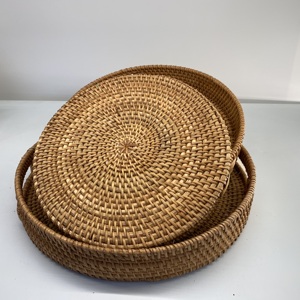 Vente en gros de poignées de plateau rondes en rotin naturel de taille personnalisée modèle de base fait à la main Vietnam Home Storage Decor Food Toy Storage - Product Image 5