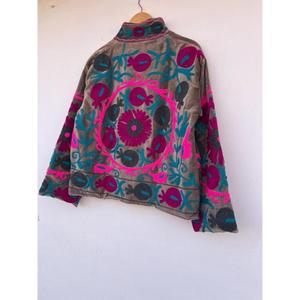 Embroidery Suzani Velvet Cotton Knitted Varsity <b>Jacket</b> Handmade Autumn Winter Regular Length Ethnic Bohemian Breathable Heated - Product Image 2