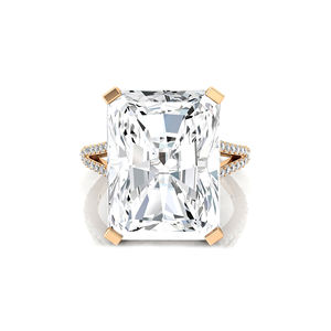 Anillo de Lujo con Diamante Solitario Cultivado en Laboratorio, Corte Esmeralda, 14 Quilates, 16x12 mm, Certificado IGI, Diseño de Tallo Dividido, Oro de 14K - Product Image 1