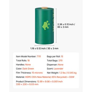 270 Sacchetti per Escrementi di Cane 13 X 9 Pollici, Robusti e Spessi in HDPE Biodegradabile, Rotoli di Ricarica Profumati alla Lavanda per Viaggi con Animali Domestici - Product Image 4