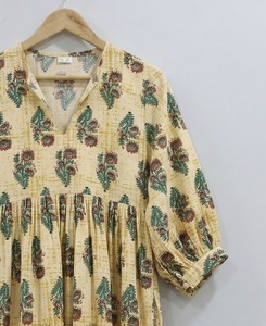 เดรสผ้าฝ้ายพิมพ์ลายบล็อกมือแบบมิดิสำหรับคุณแม่ตั้งครรภ์ ทรงหลวม ใส่สบาย ระบายอากาศได้ดี ลายดอกไม้ เหมาะสำหรับฤดูร้อน - Product Image 4