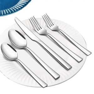 Ensemble de couverts modernes et durables en acier inoxydable non revêtu, à manche plat, finition miroir, cuillère, fourchette, couteau, pour hôtel et restaurant - Product Image 1