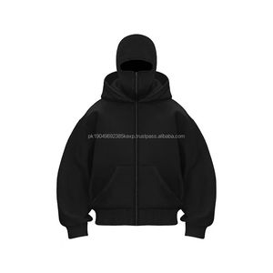 Custom Heavyweight 100% Cotton <b>Men's</b> Balaclava Hoodie Sweatshirts Oversized Double Hood With <b>Zip</b> Drop Shoulder Hoodie - Product Image 5