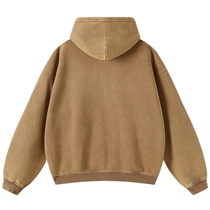 Sudadera con capucha de primera calidad para hombre, estilo streetwear, color caqui, con lavado ácido, bordada, teñida lisa, con cremallera, 100% algodón, oversize, personalizable - Product Image 2