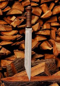 Cuchillo Vikingo Seax Hecho a Mano, Cuchillo de Supervivencia de Acero Inoxidable con Hoja de Punta Caída, Mango de Madera, Funda de Cuero, Estilo Medieval - Product Image 6