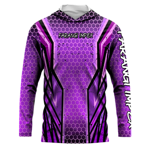 Sudadera con Capucha Personalizada para Pesca en Kayak, Manga Larga, Resistente a los Rayos UV, Transpirable, Camiseta Deportiva para Exteriores, Estampado Geométrico Morado, Secado Rápido, Anti UV - Product Image 1
