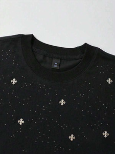เสื้อยืดผู้ชายดีไซน์พิเศษประดับคริสตัลรูปดาว คุณภาพพรีเมียม ทรงโอเวอร์ไซส์ ผ้าฝ้าย สตรีทแวร์ ทรงบ็อกซี่ รับผลิตจำนวนมากแบบ OEM - Product Image 5